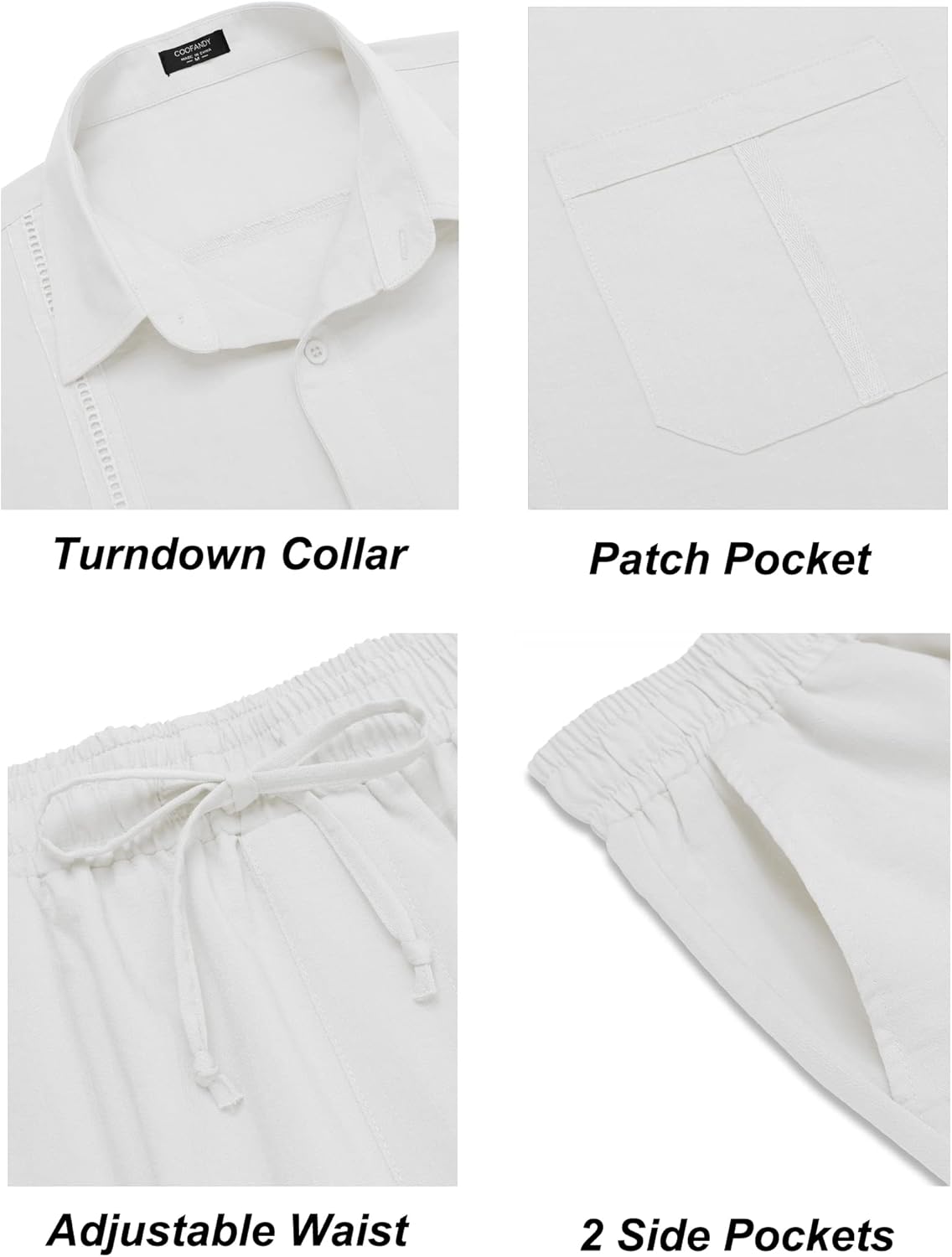 COOFANDY Men's 2 Piece Linen Sets Casual Long Sleeve Button Down Cuban Shirt and Loose Pants Set Beach Vacation Outfits