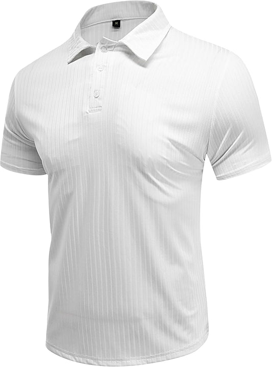 Allthemen Men's Polo Shirt Short Sleeve Knitted Golf Vertical Striped Polo T-Shirt Breathable