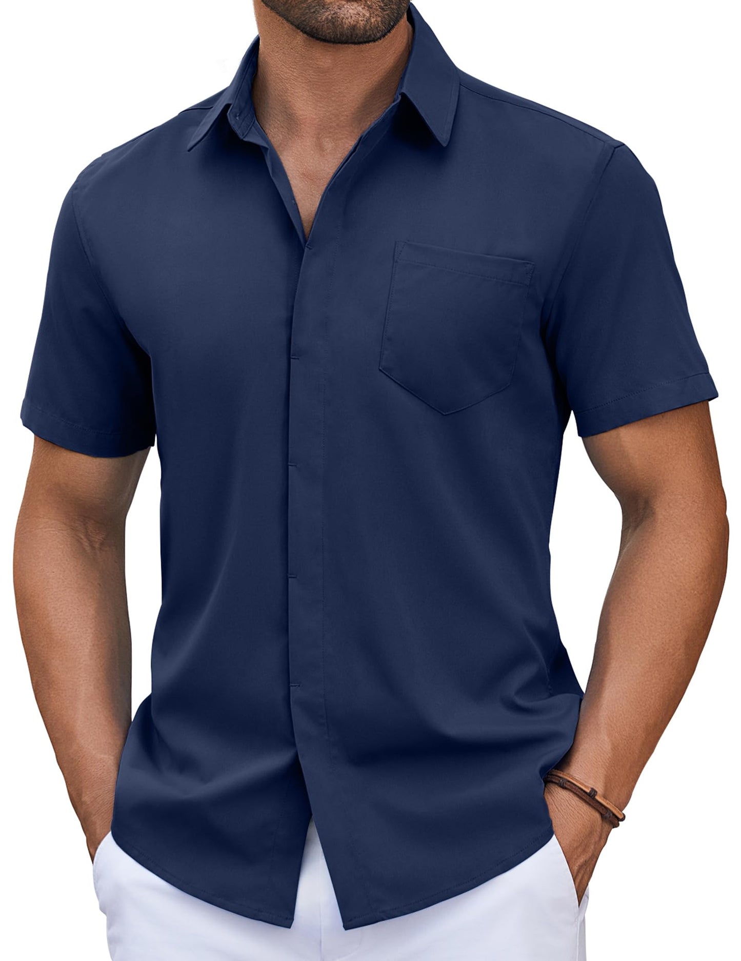 COOFANDY Mens Short Sleeve Button Down Shirt Casual Untucked Summer Shirt with Pocket