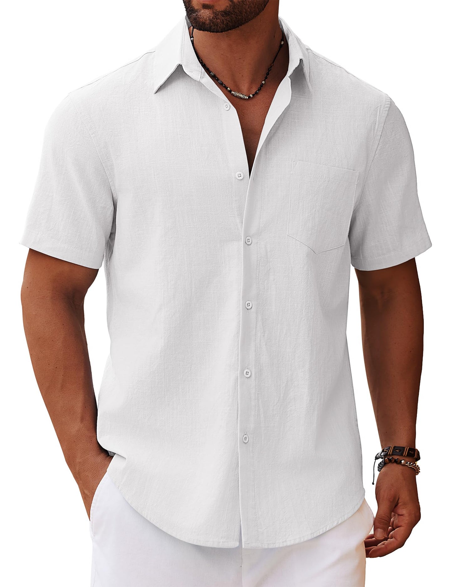 COOFANDY Men's Short Sleeve Summer Shirts Cotton Shirts Casual Beach Shirts Holiday with Pocket