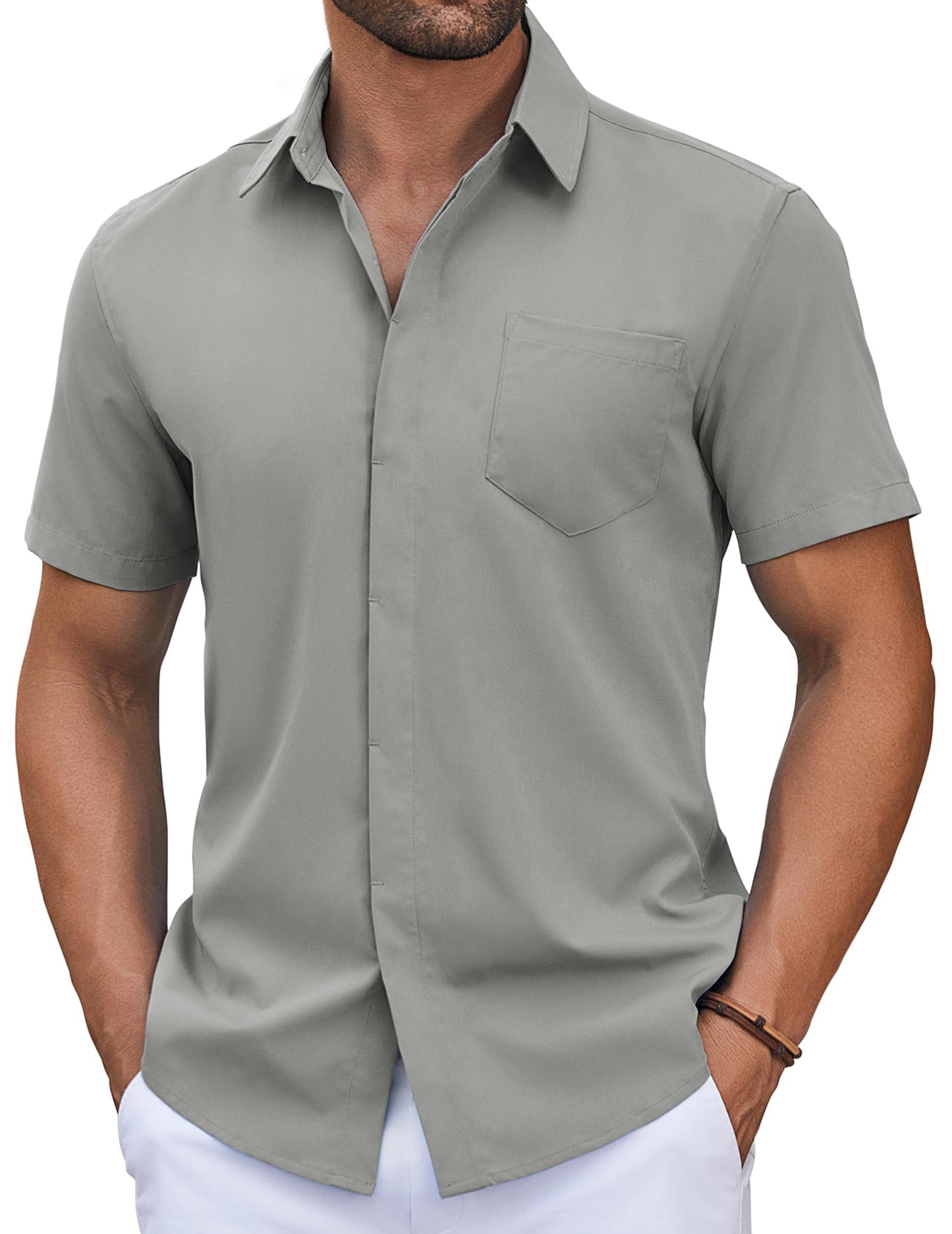 COOFANDY Mens Short Sleeve Button Down Shirt Casual Untucked Summer Shirt with Pocket