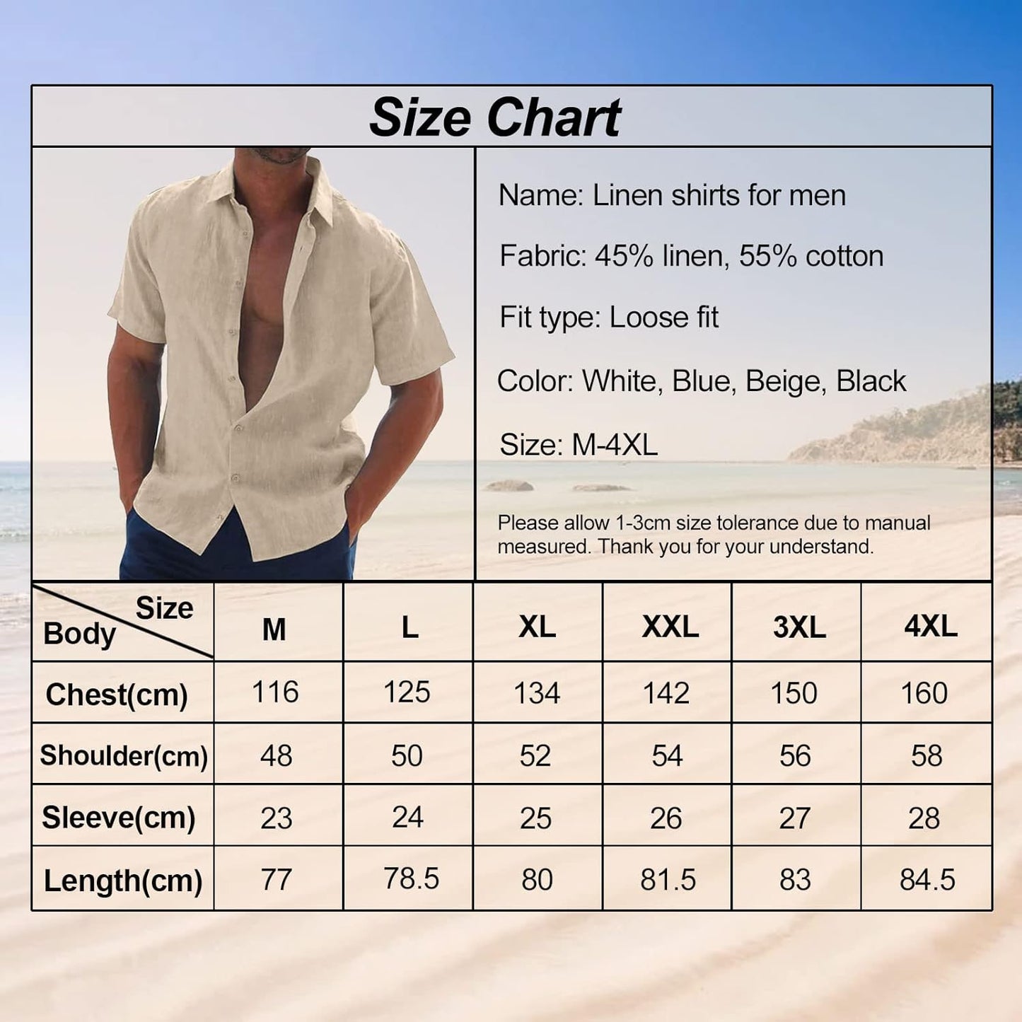 Halfword Men's Loose Fit Short Sleeve Linen-Cotton Shirt for Summer Casual Beach Wedding Party