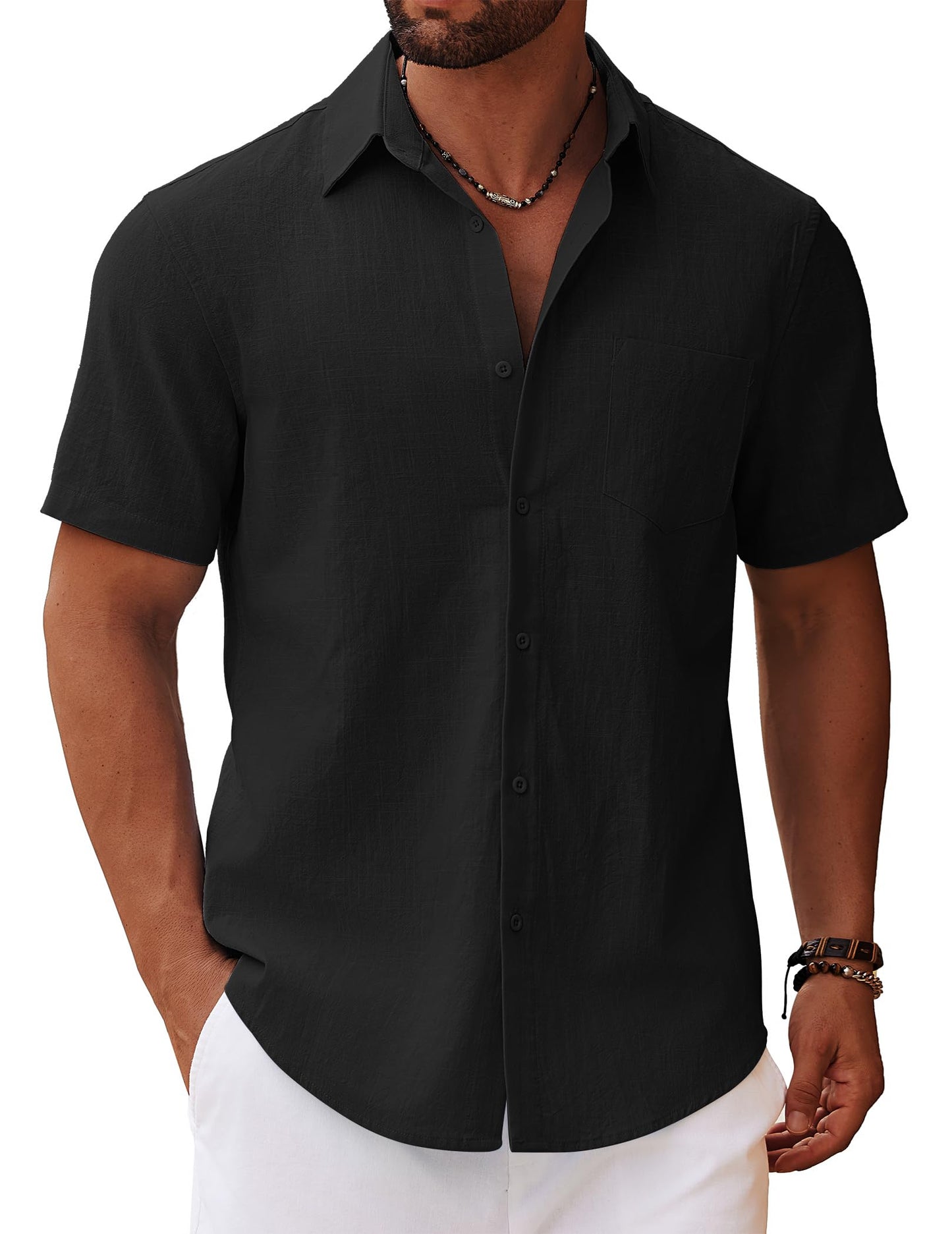 COOFANDY Men's Short Sleeve Summer Shirts Cotton Shirts Casual Beach Shirts Holiday with Pocket