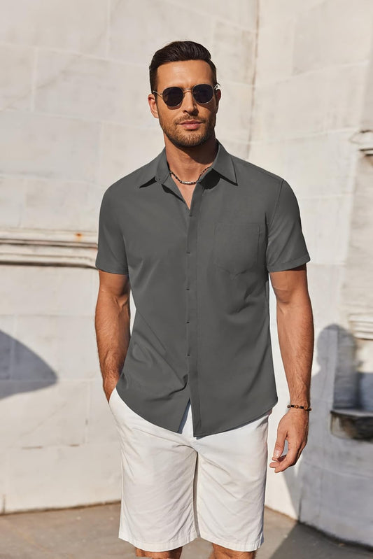 COOFANDY Mens Short Sleeve Button Down Shirt Casual Untucked Summer Shirt with Pocket