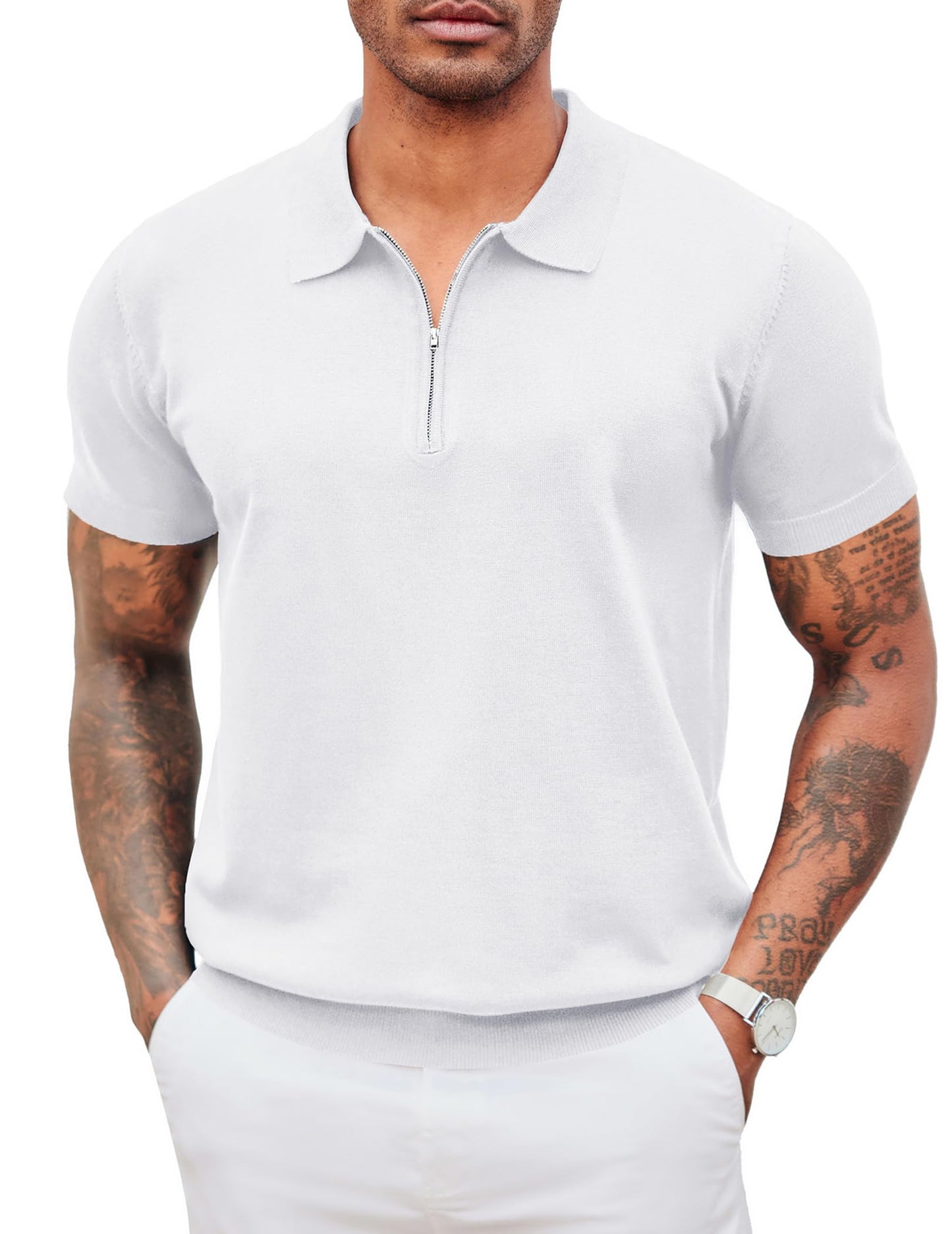 COOFANDY Camisa polo masculina de malha casual com zíper e manga curta, ajuste clássico