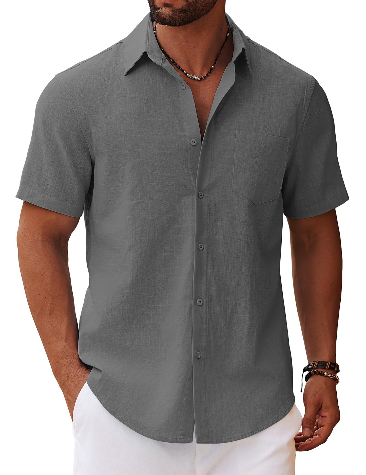 COOFANDY Men's Short Sleeve Summer Shirts Cotton Shirts Casual Beach Shirts Holiday with Pocket