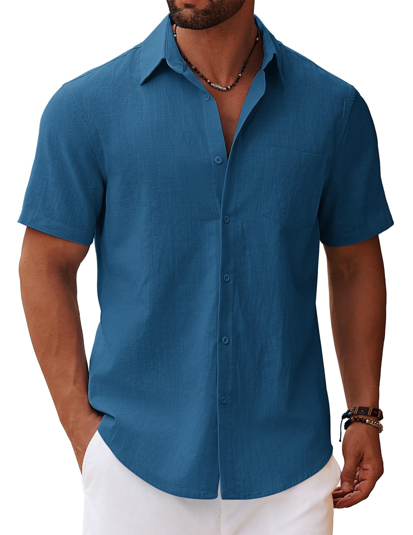 COOFANDY Men's Short Sleeve Summer Shirts Cotton Shirts Casual Beach Shirts Holiday with Pocket
