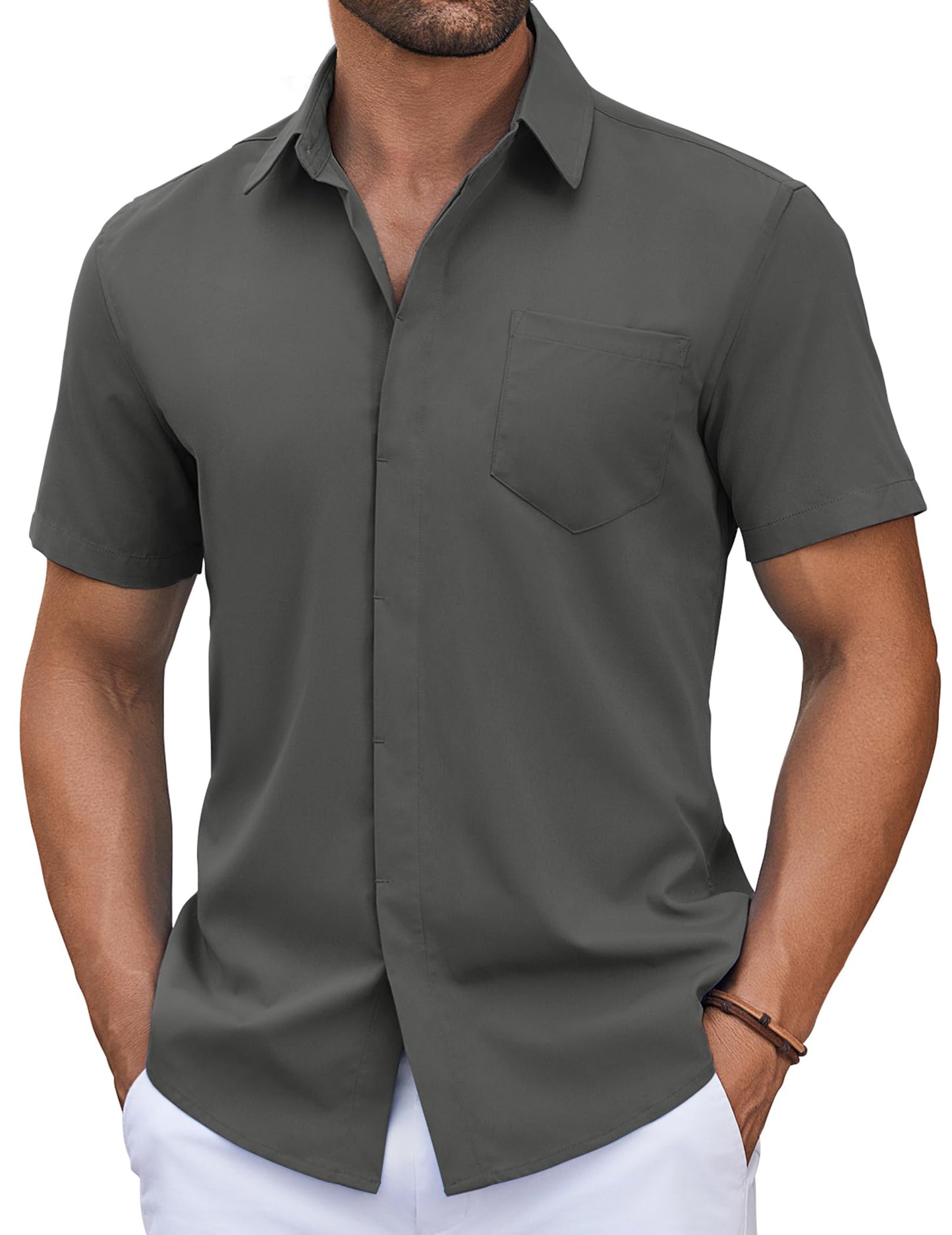 COOFANDY Mens Short Sleeve Button Down Shirt Casual Untucked Summer Shirt with Pocket