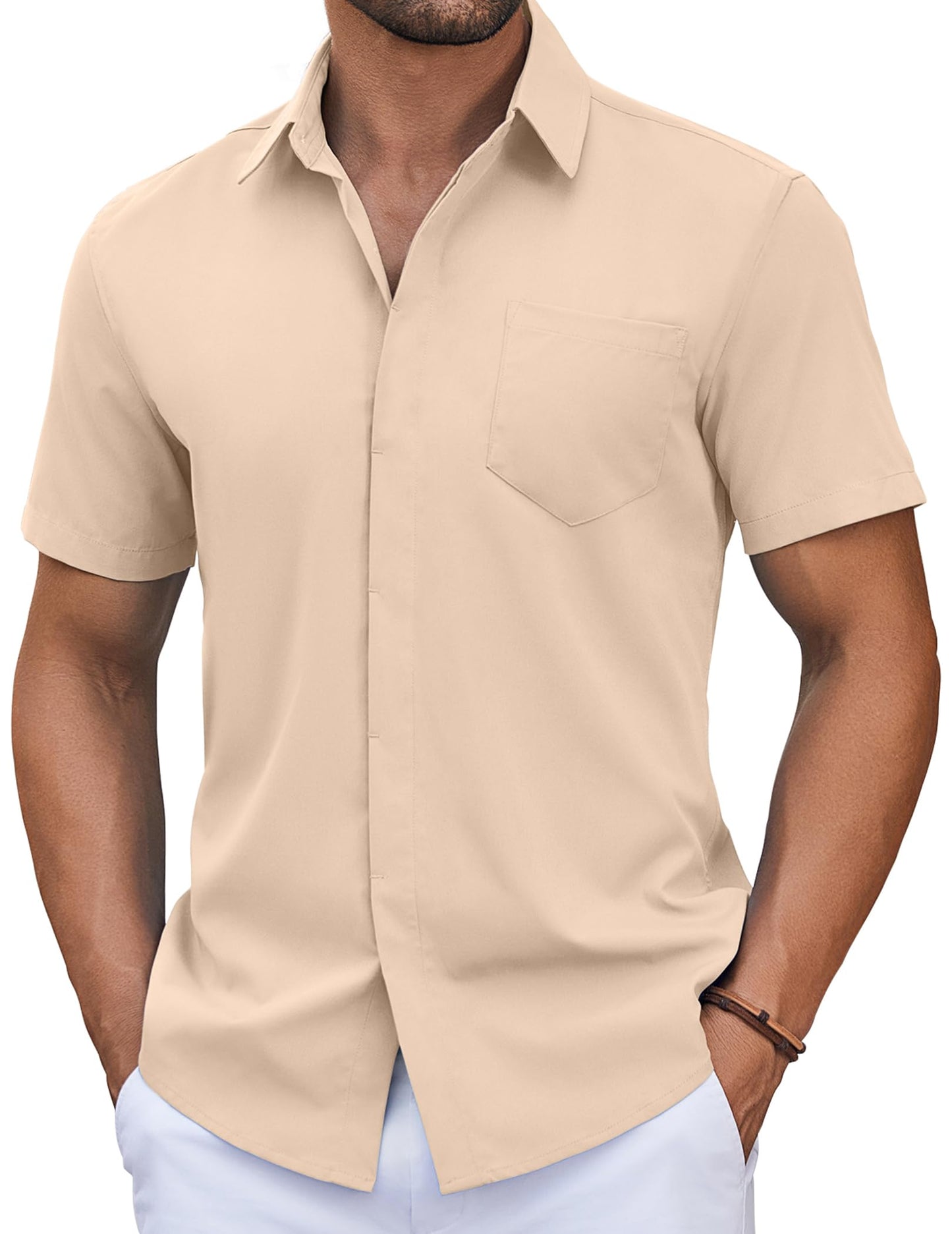COOFANDY Mens Short Sleeve Button Down Shirt Casual Untucked Summer Shirt with Pocket