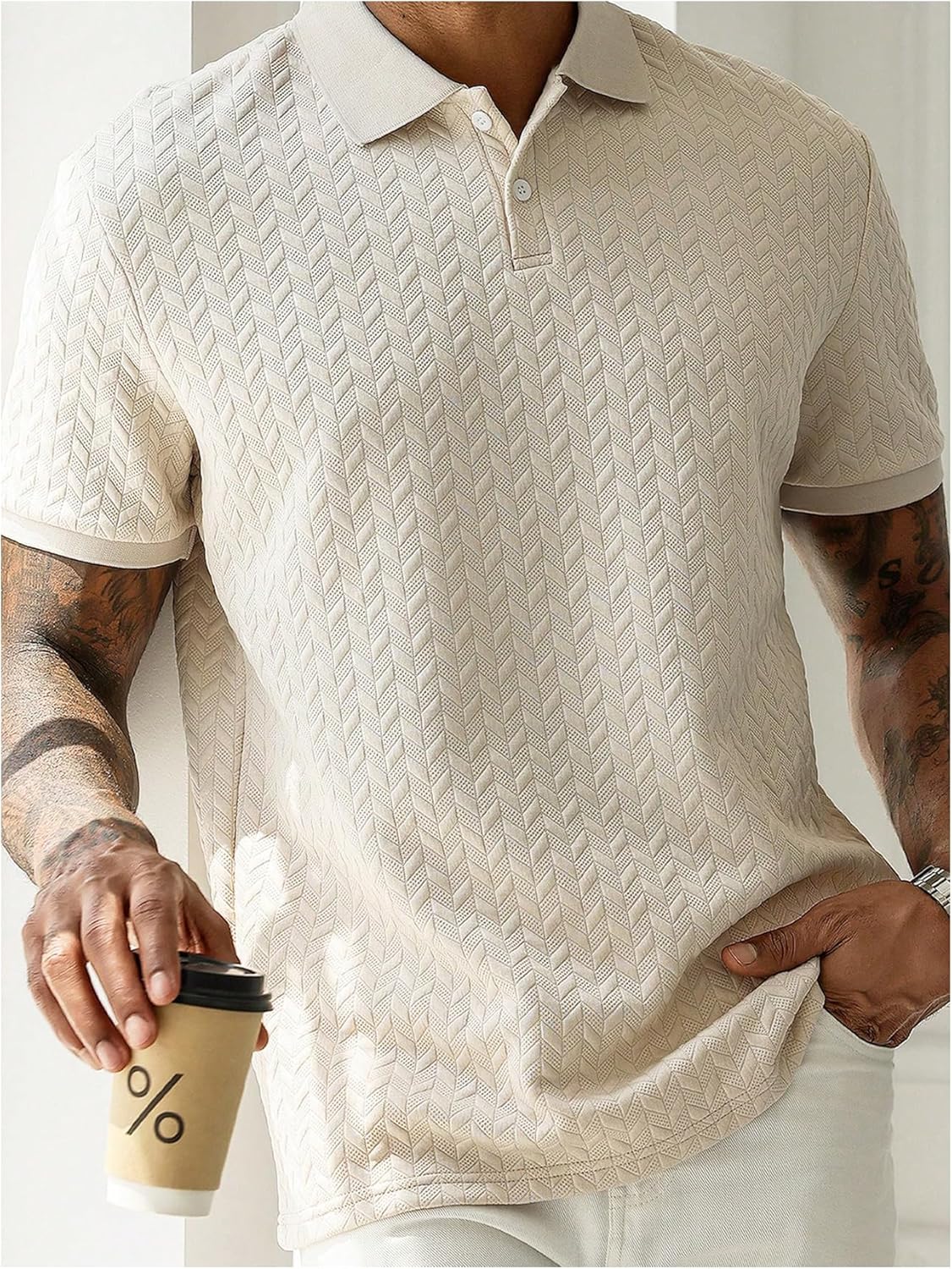 Verdusa Camisa masculina de golfe de manga curta com botão frontal Old Money Work Business Collar Shirt