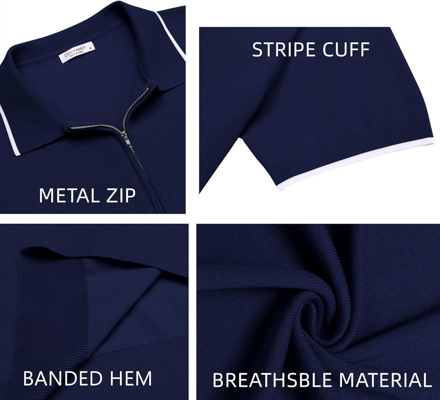 COOFANDY Camisa polo masculina de malha casual com zíper e manga curta, ajuste clássico
