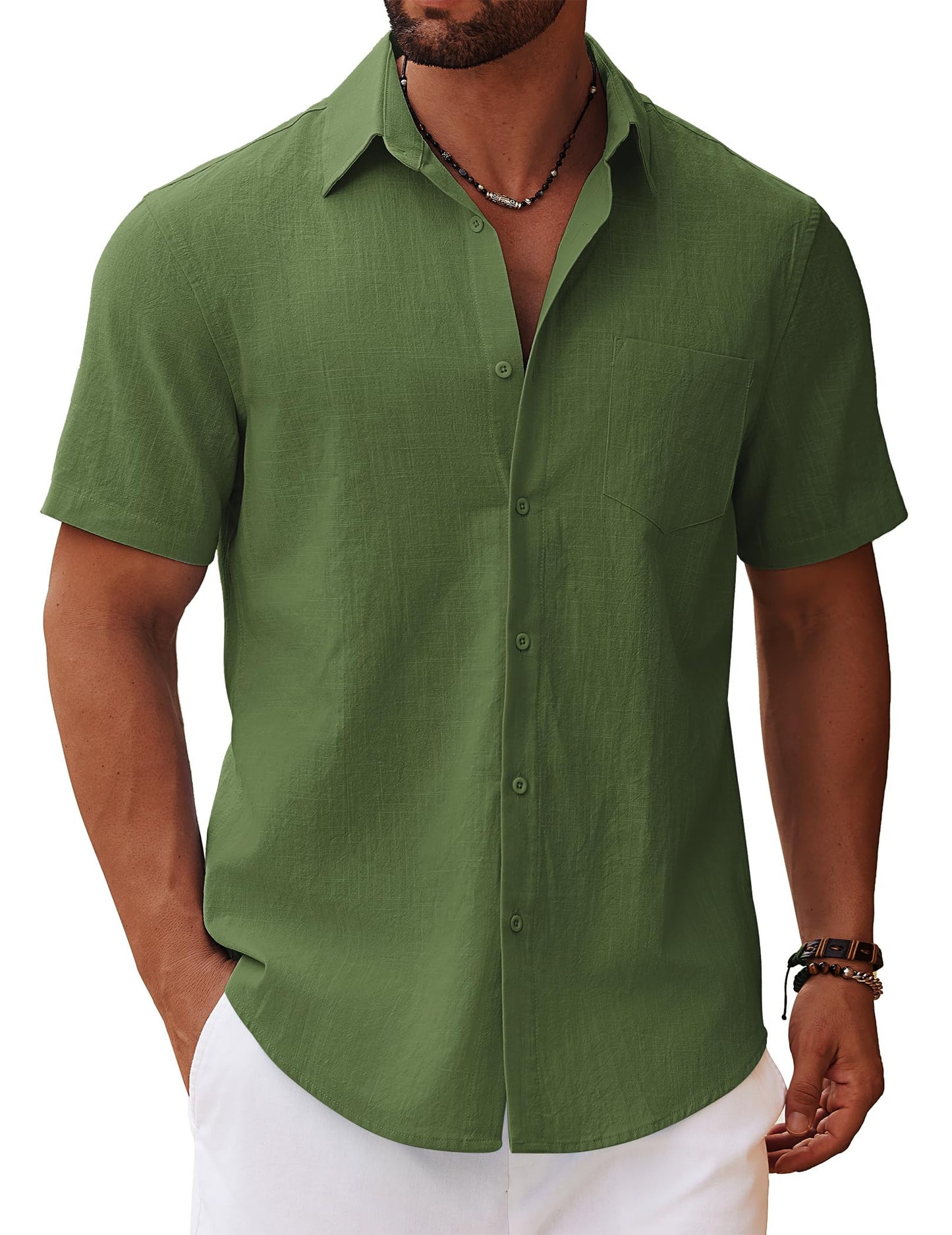 COOFANDY Men's Short Sleeve Summer Shirts Cotton Shirts Casual Beach Shirts Holiday with Pocket