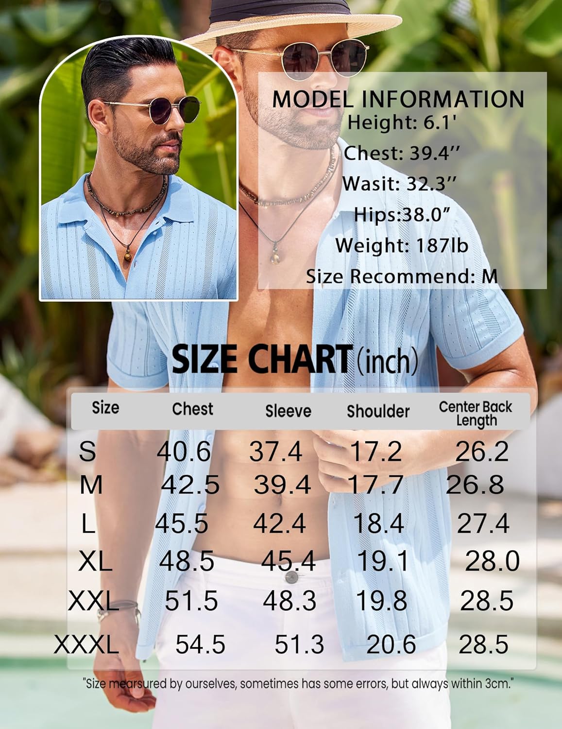 COOFANDY Camisa polo masculina de tricô com botões de crochê, vintage, manga curta, texturizada, verão, praia, tops