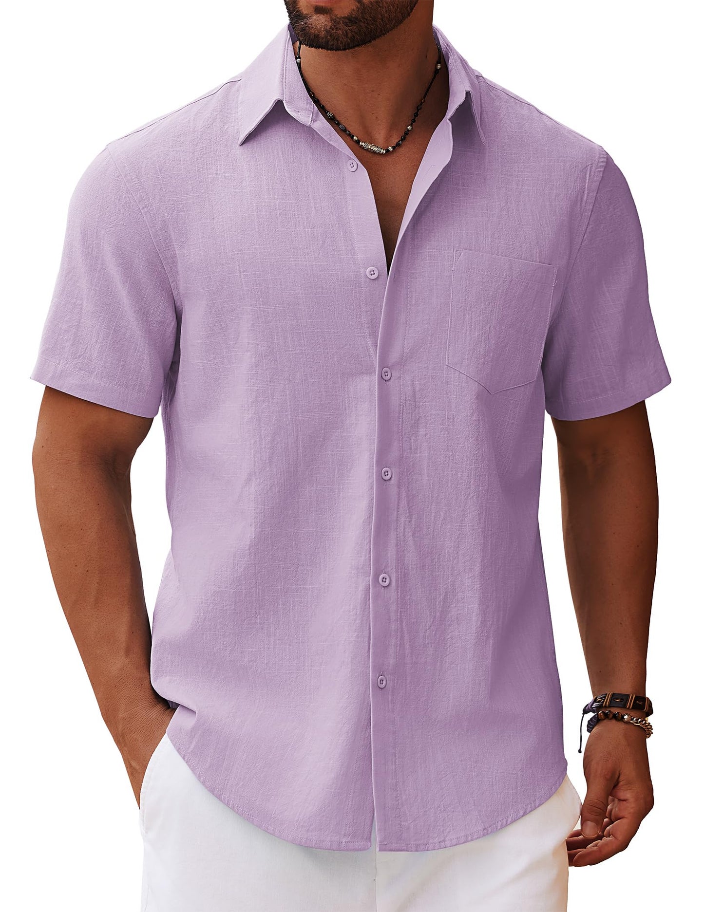 COOFANDY Men's Short Sleeve Summer Shirts Cotton Shirts Casual Beach Shirts Holiday with Pocket
