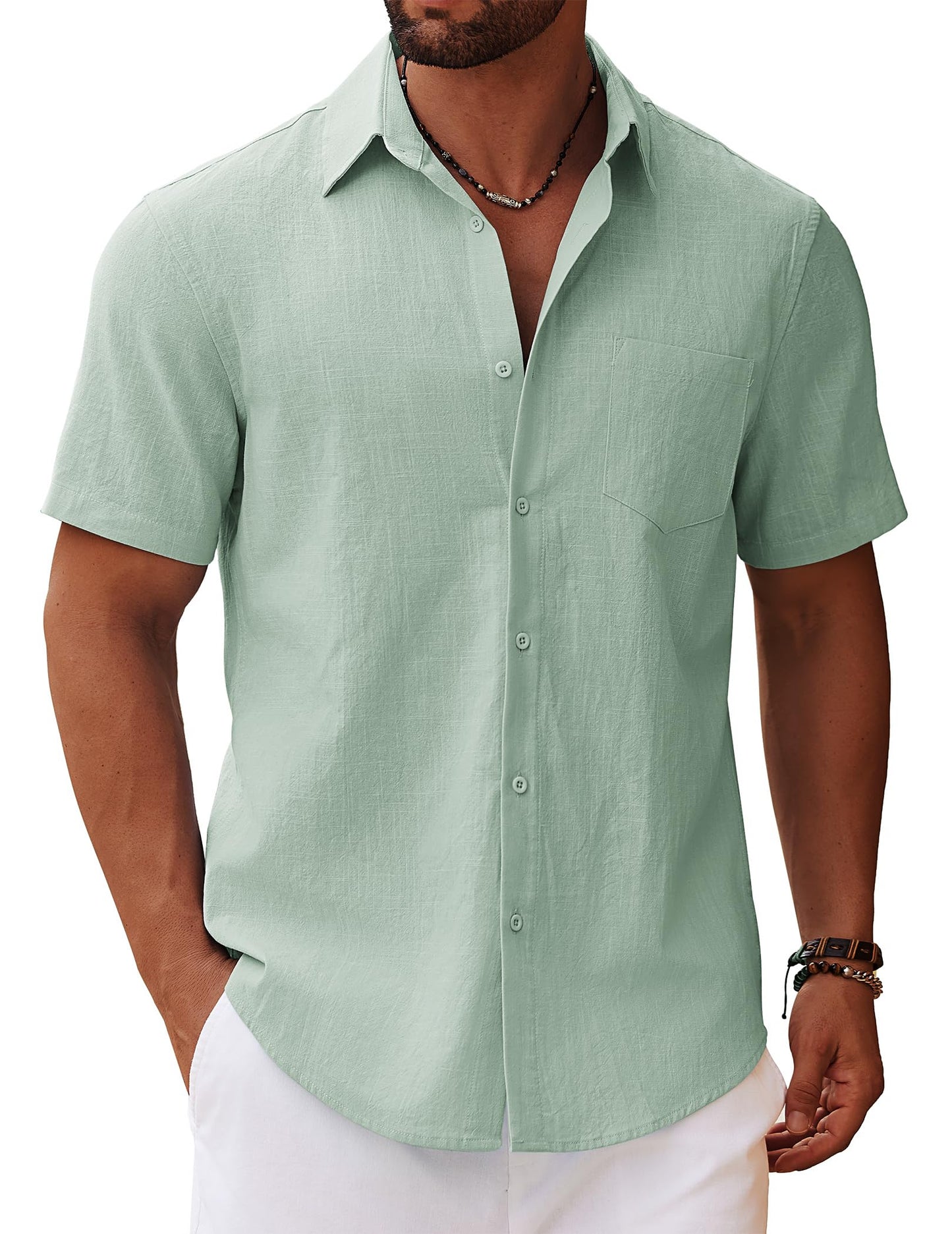 COOFANDY Men's Short Sleeve Summer Shirts Cotton Shirts Casual Beach Shirts Holiday with Pocket