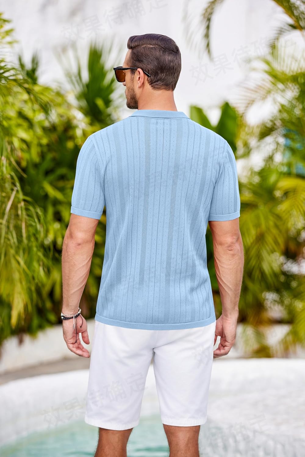 COOFANDY Camisa polo masculina de tricô com botões de crochê, vintage, manga curta, texturizada, verão, praia, tops