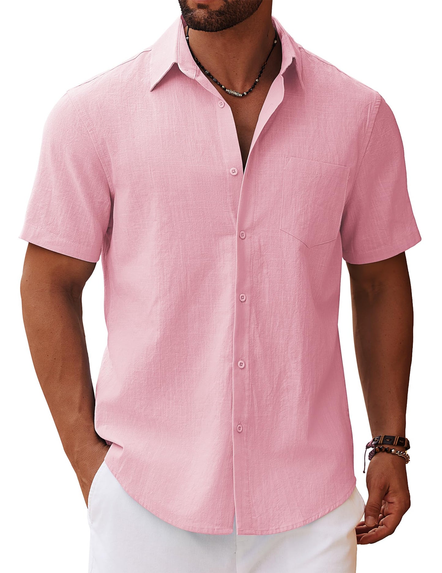COOFANDY Men's Short Sleeve Summer Shirts Cotton Shirts Casual Beach Shirts Holiday with Pocket