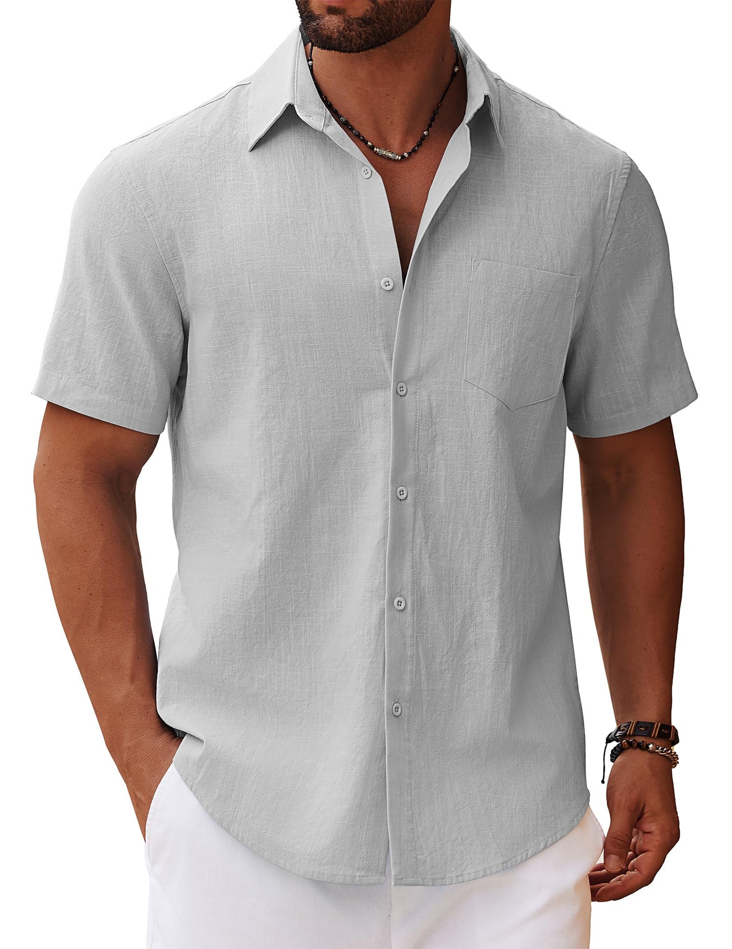 COOFANDY Men's Short Sleeve Summer Shirts Cotton Shirts Casual Beach Shirts Holiday with Pocket