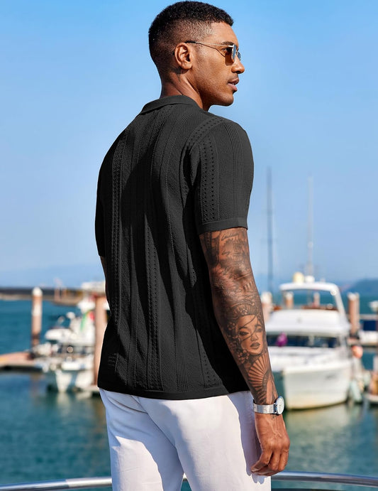 COOFANDY Camisa polo masculina de malha de manga curta com botões na moda casual verão praia