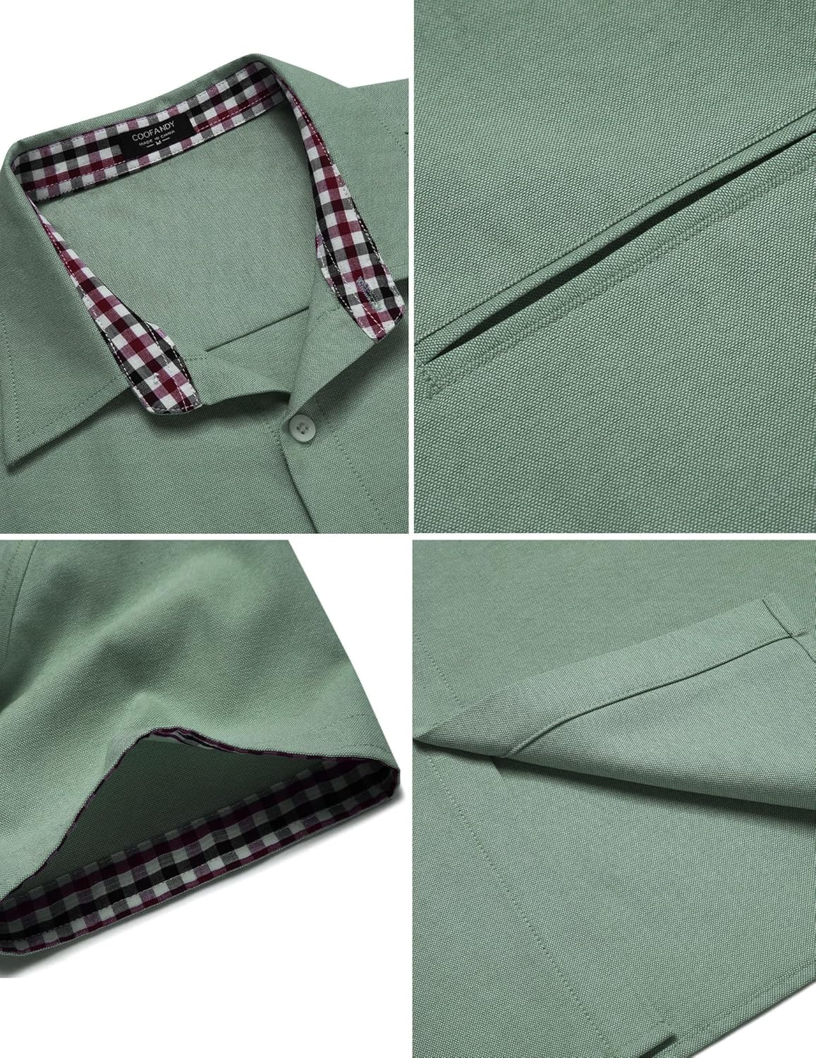 COOFANDY Men's Short Sleeve Oxford Shirt - Casual Summer Business Chambray Lightweight Checked Collar Cotton