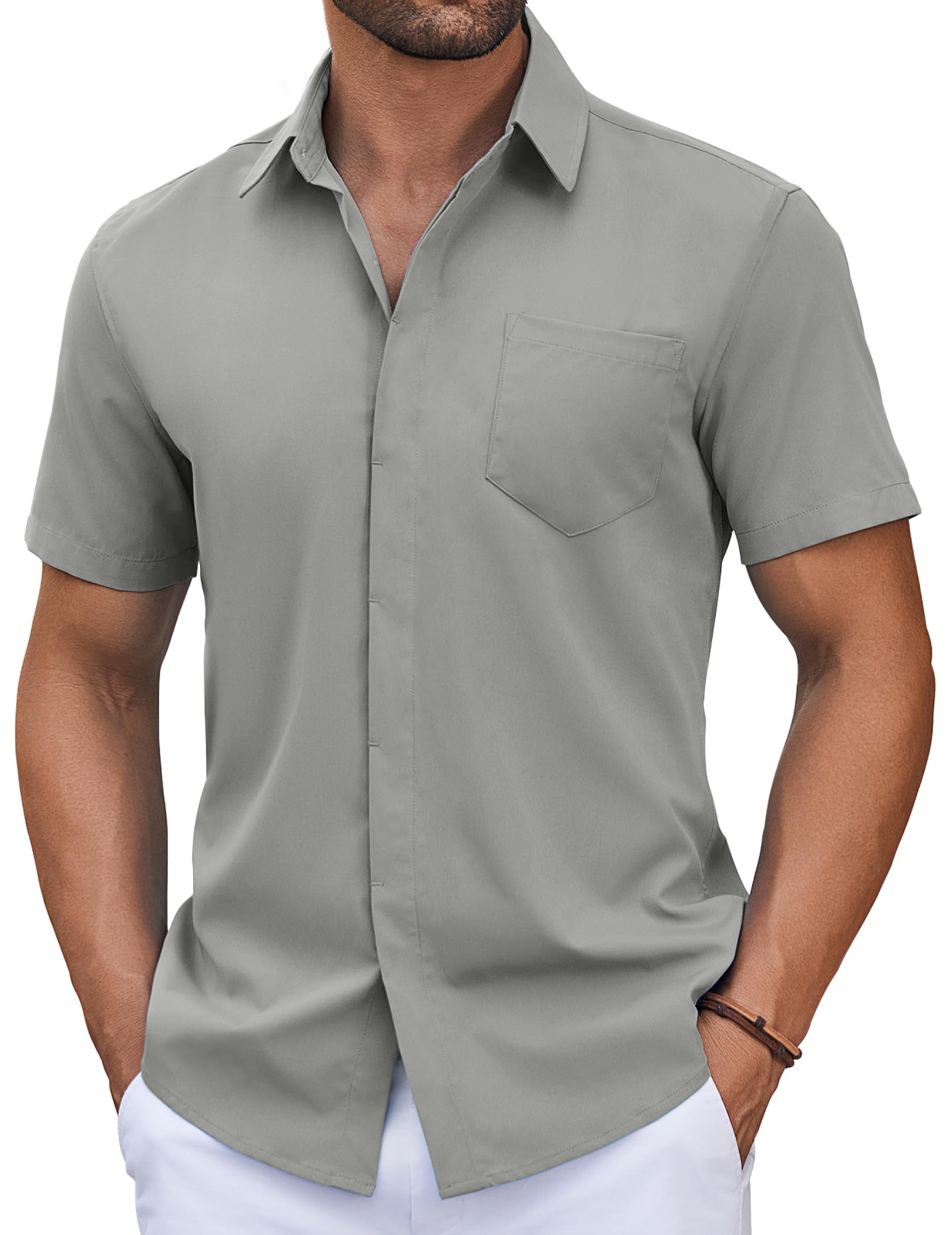 COOFANDY Mens Short Sleeve Button Down Shirt Casual Untucked Summer Shirt with Pocket