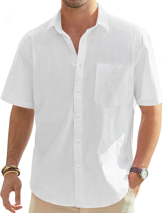 J.VER Men's Short Sleeve Linen Shirt Regular Fit Casual Summer Beach Shirt with Pocket