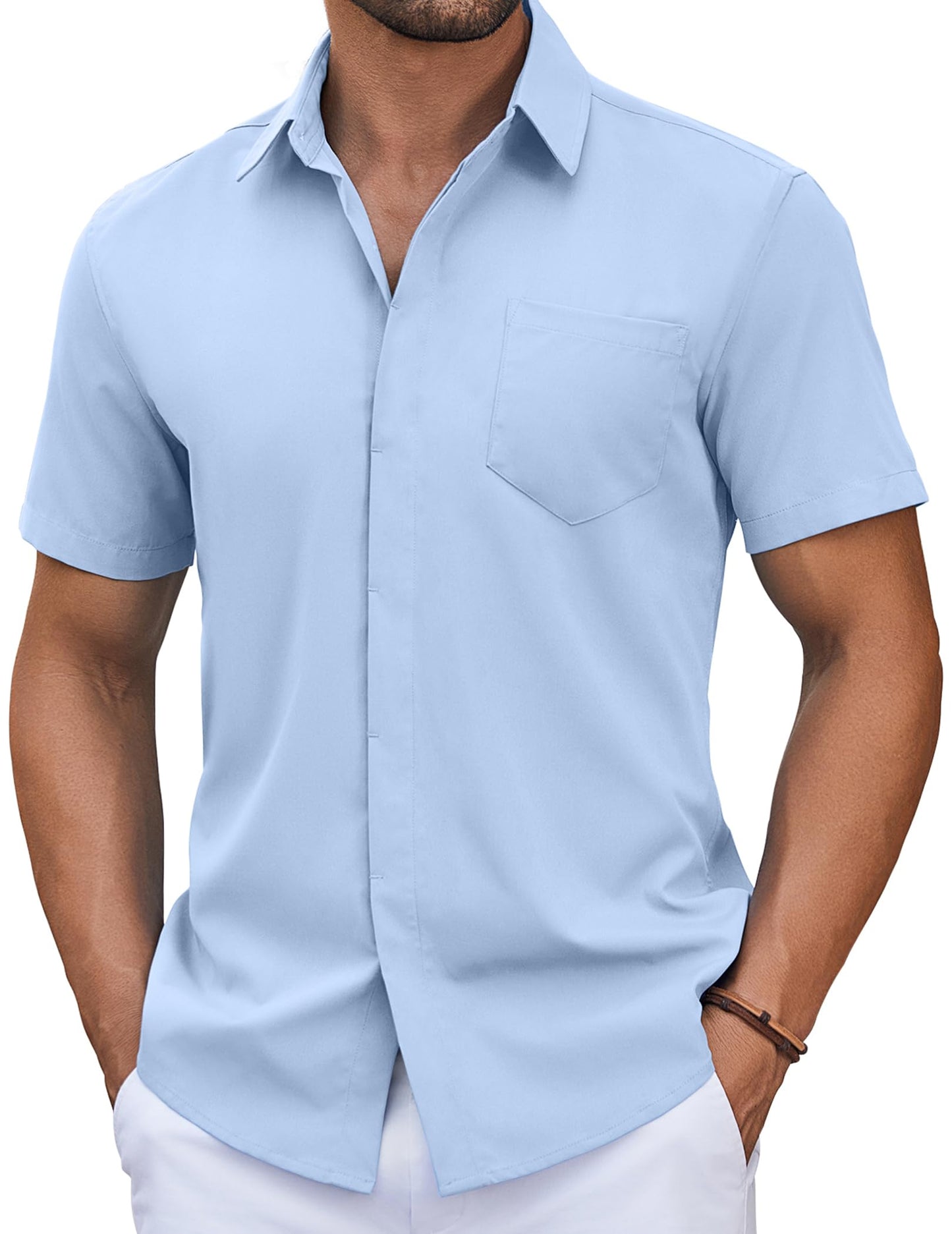 COOFANDY Mens Short Sleeve Button Down Shirt Casual Untucked Summer Shirt with Pocket