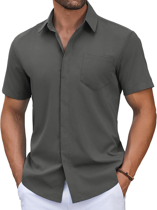 COOFANDY Mens Short Sleeve Button Down Shirt Casual Untucked Summer Shirt with Pocket