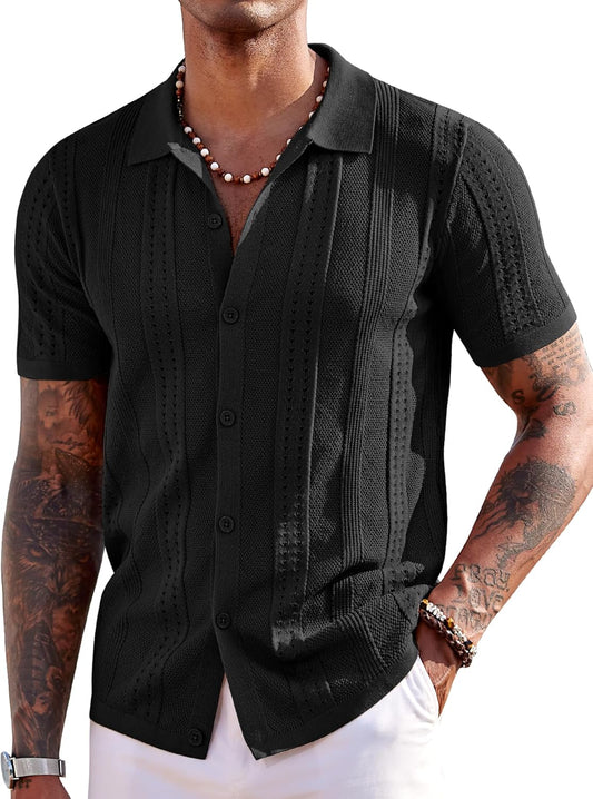 COOFANDY Camisa polo masculina de malha de manga curta com botões na moda casual verão praia